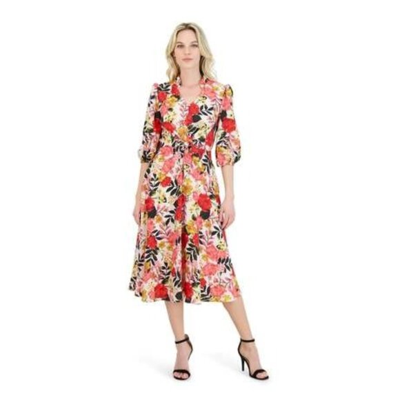 Julia Jordan Floral Tie Front Midi Dress Sz 4 - Picture 1 of 6